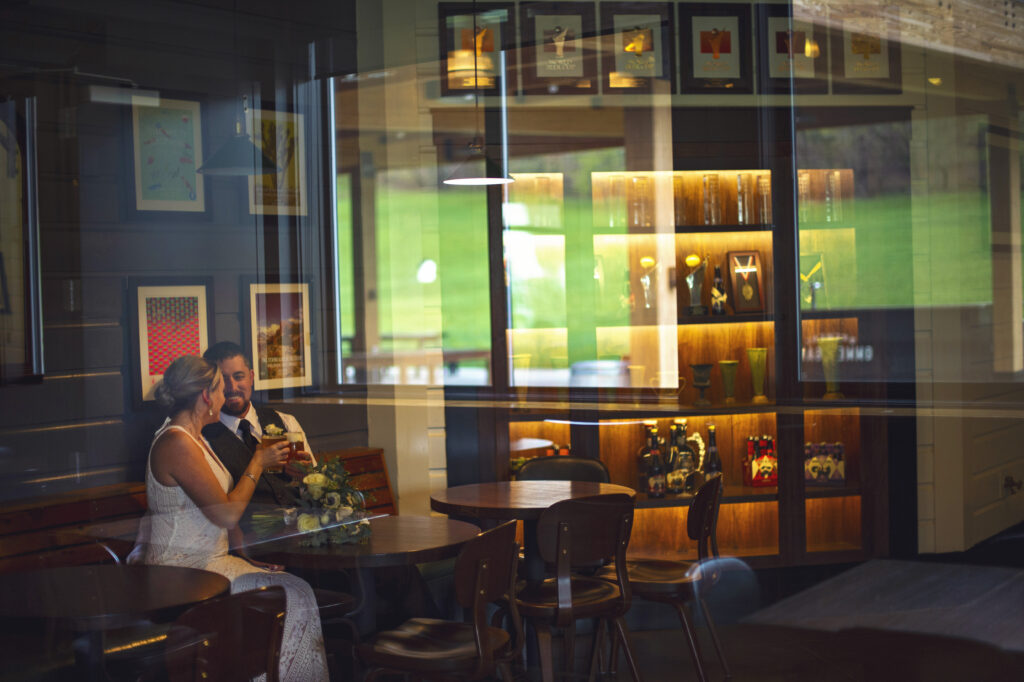 Wedding couple in the tap house