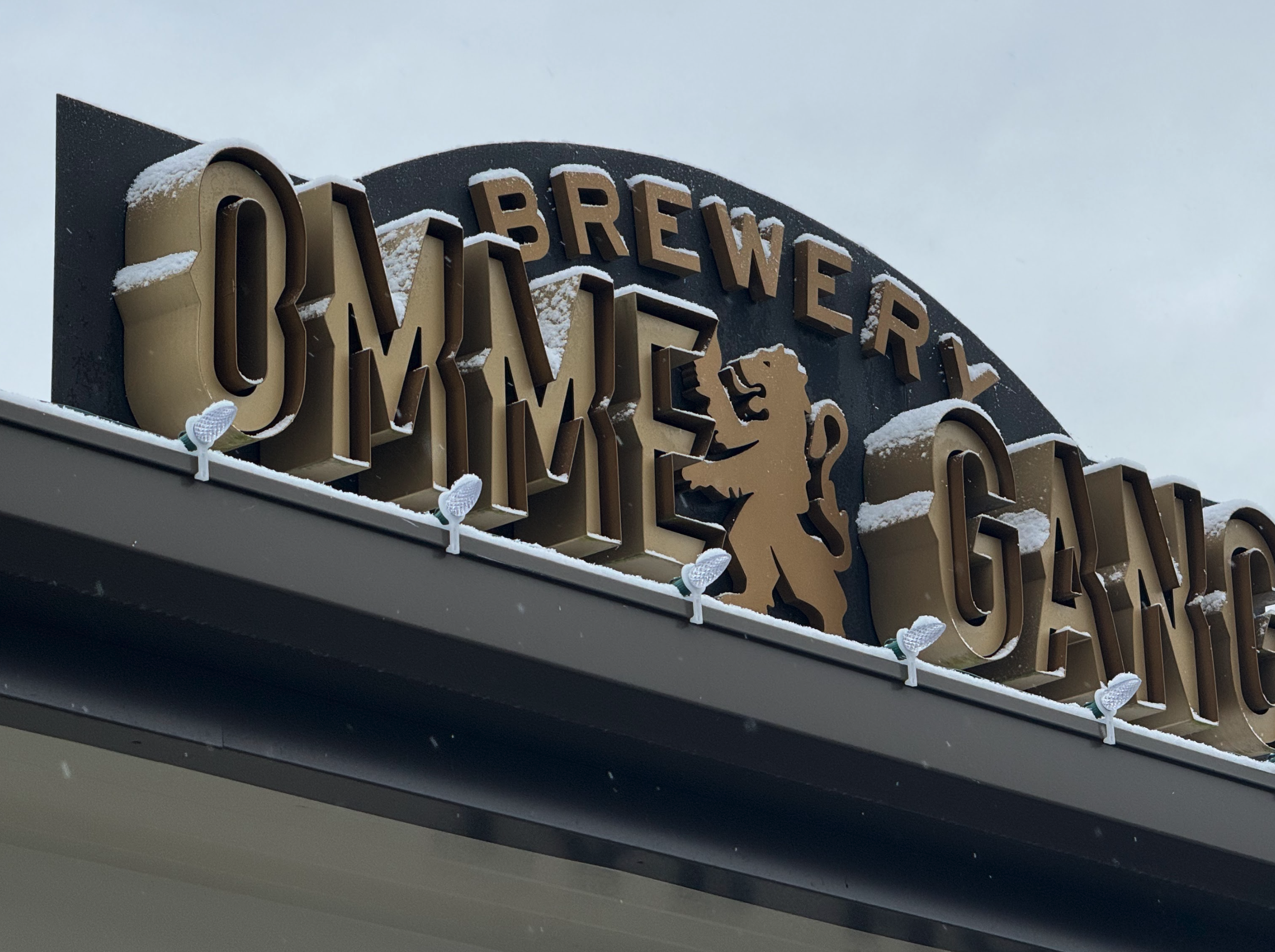 The Brewery Ommegang Restaurant covered in snow in Cooperstown, NY.